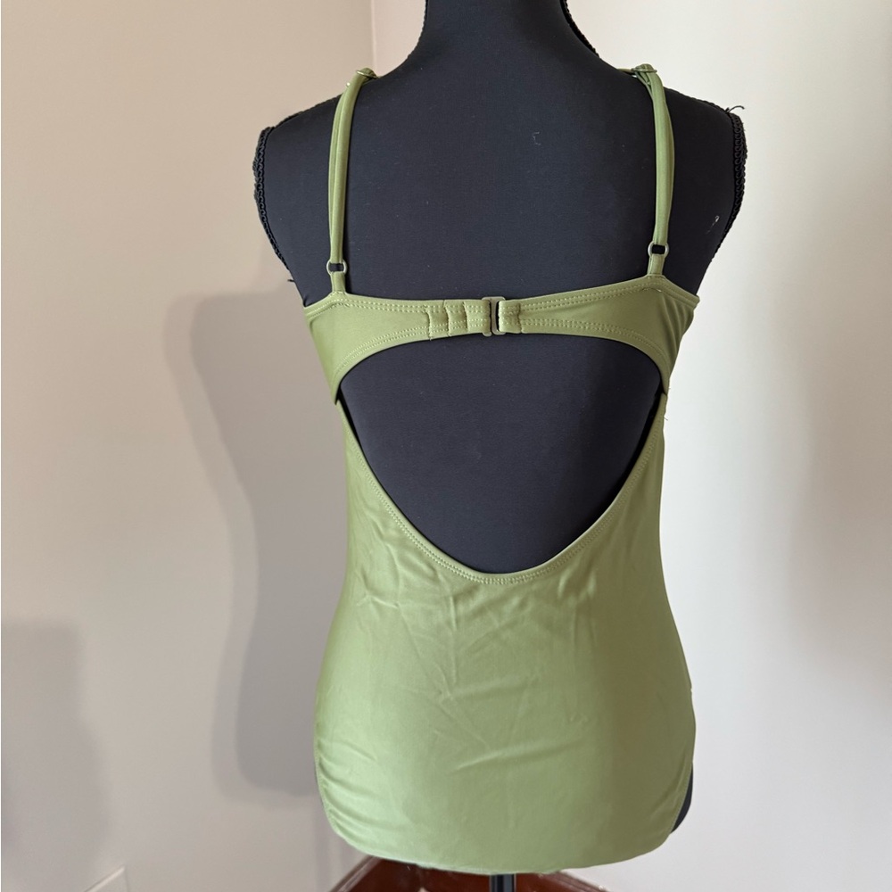 Olive Green Lace Trim Women Top - Picture 4 of 6